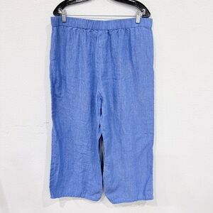 Eileen Fisher Wide Leg Cropped Organic Linen Pants Blue Women’s Size Large